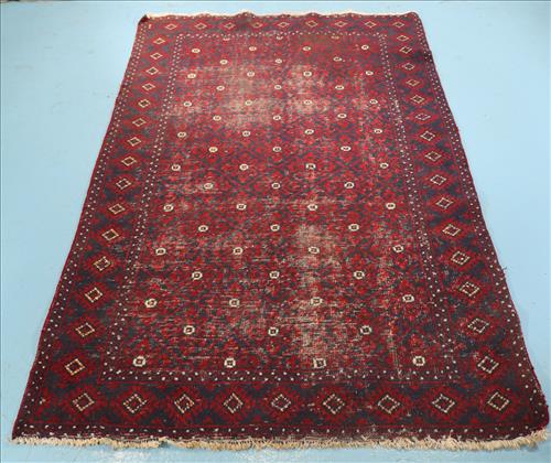 Antique Persian rug, red, blue and white, 6.8 x 4.2: Antique Persian rug, red, blue and white, some wear, 6 ft. 8 in. x 4 ft. 2 in.