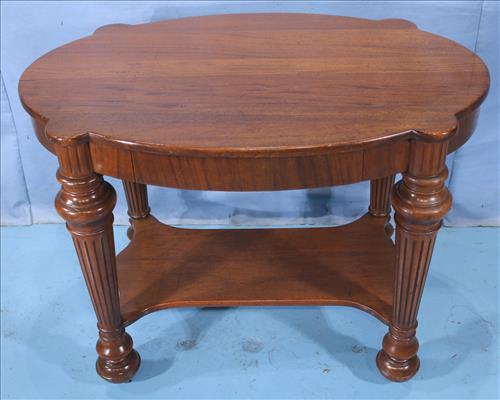Mahogany library table with drawer: Mahogany library table with drawer and reeded legs, 30 in. T,40 in. W, 16 in. D.