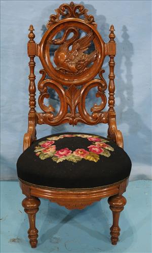 Walnut Victorian slipper chair with swan back (1 of 5)