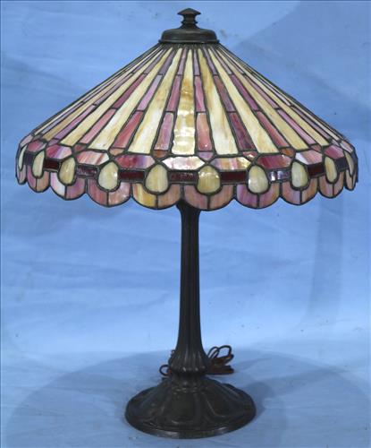 Leaded glass lamp with stained glass panels (1 of 3)