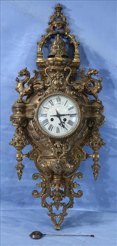 Brass French wall clock with pendulum (1 of 5)