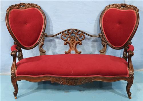 Walnut Victorian double seater bench (1 of 4)