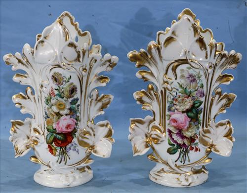 Pair of old Paris mantle vases with painted flowers (1 of 3)