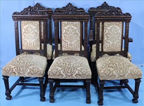 Set of 6 oak dining chairs with shield in crown (1 of 5)