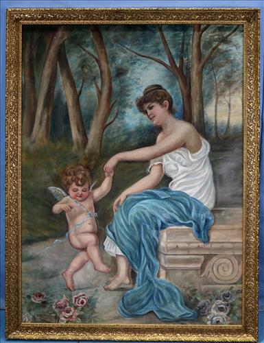 Large French tapestry in gold frame, 62 x 47 (1 of 3)