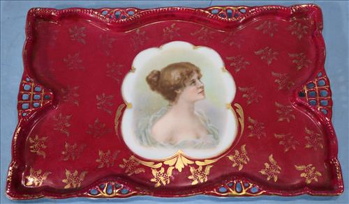 Red Victorian dresser tray with portrait (1 of 3)