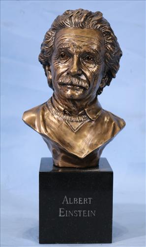 Bronze bust of Albert Einstein, 12 in. T, 4.5 in. Sq. (1 of 4)
