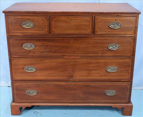 Period walnut string inlay 6 drawer chest (1 of 4)