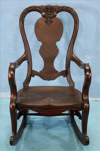 Solid mahogany rocker with carved crown (1 of 5)