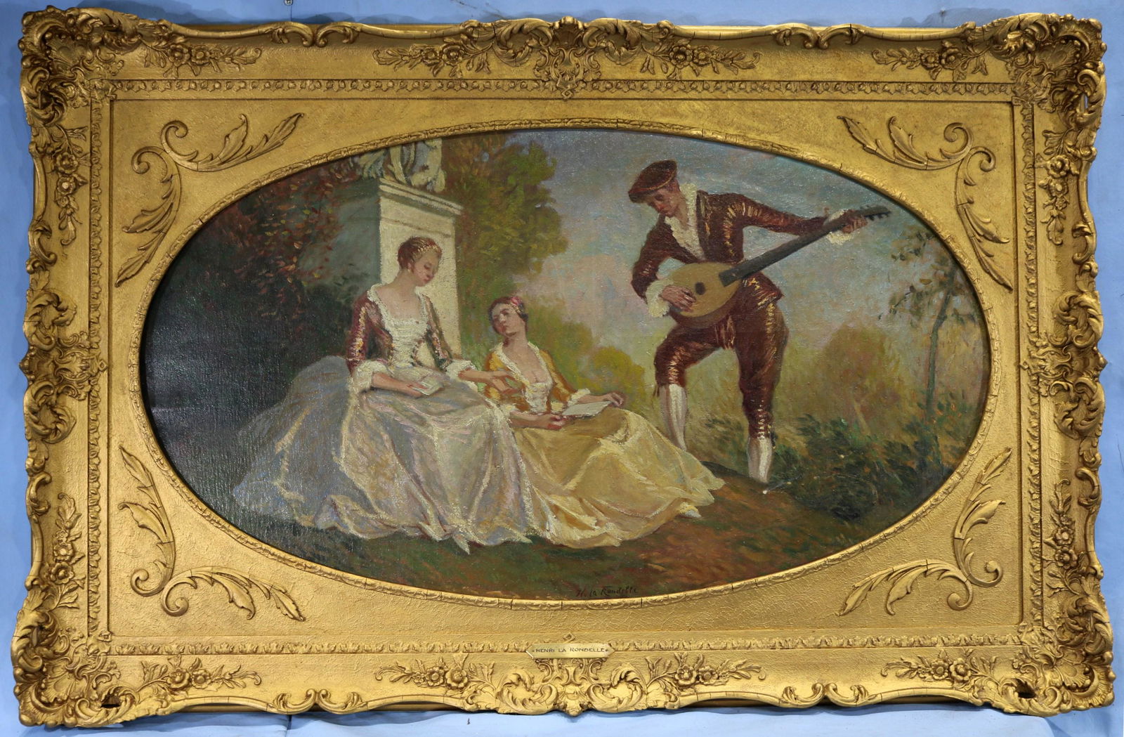 Early French oi on canvas of a garden scene (1 of 5)
