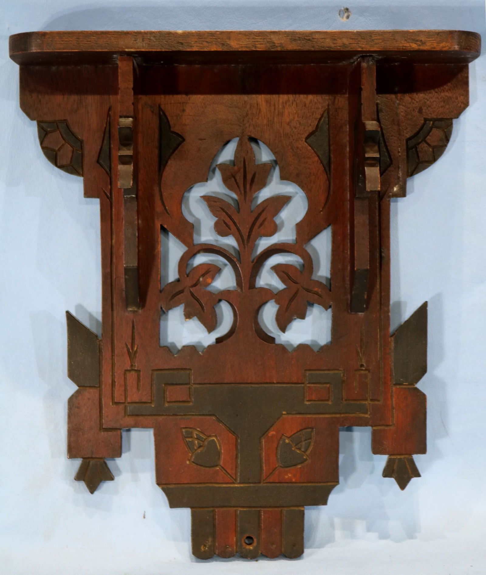 Small walnut Eastlake clock shelf, 11 in. W. (1 of 3)