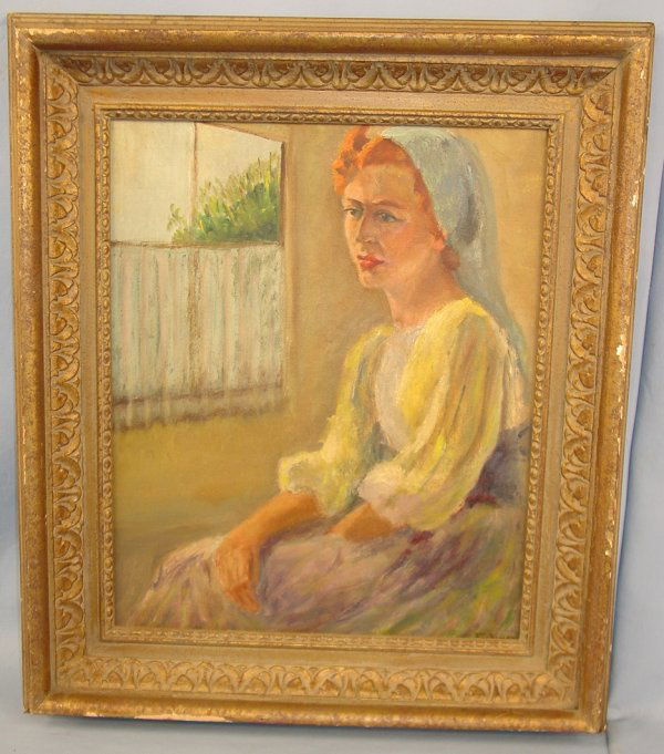 Unknown Artist (20th Century) "Lady By Window": Unknown Artist (20th Century)"Lady By Window", Signed Frank Benson, Oil on Board, 18in. X 21in., Frame Size 25in. X 29in.