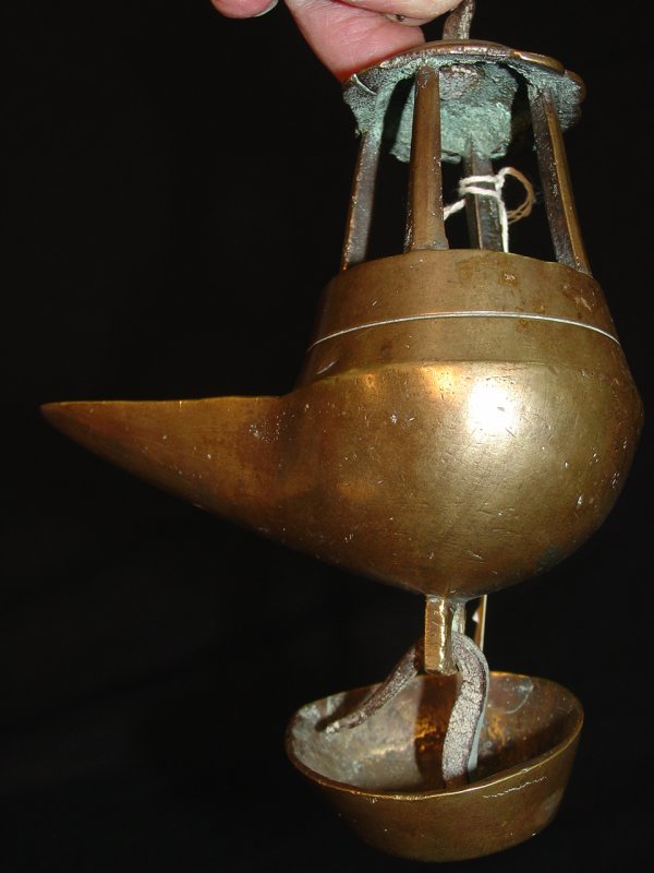 18th Century Brass Olive Oil Lamp: 18th Century Brass Olive Oil Lamp 6 inches T. X 5 inches