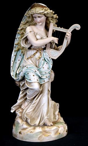 German porcelain figural of lady playing a Lyre (1 of 5)