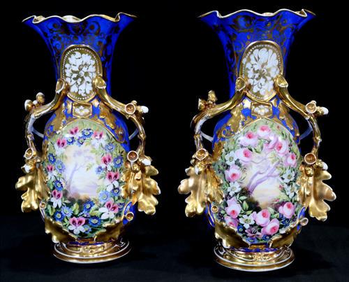 Pair of 19th Century royal blue old Paris vases (1 of 4)
