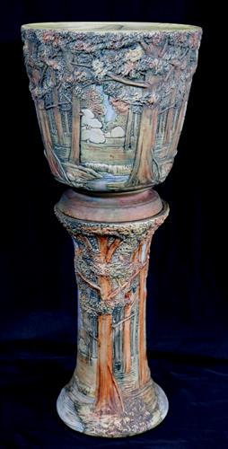 Weller Jardiniere on stand with wood scene (1 of 3)