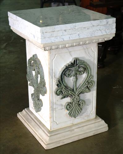 Extremely heavy white marble pedestal, 31.5 in. T. (1 of 5)