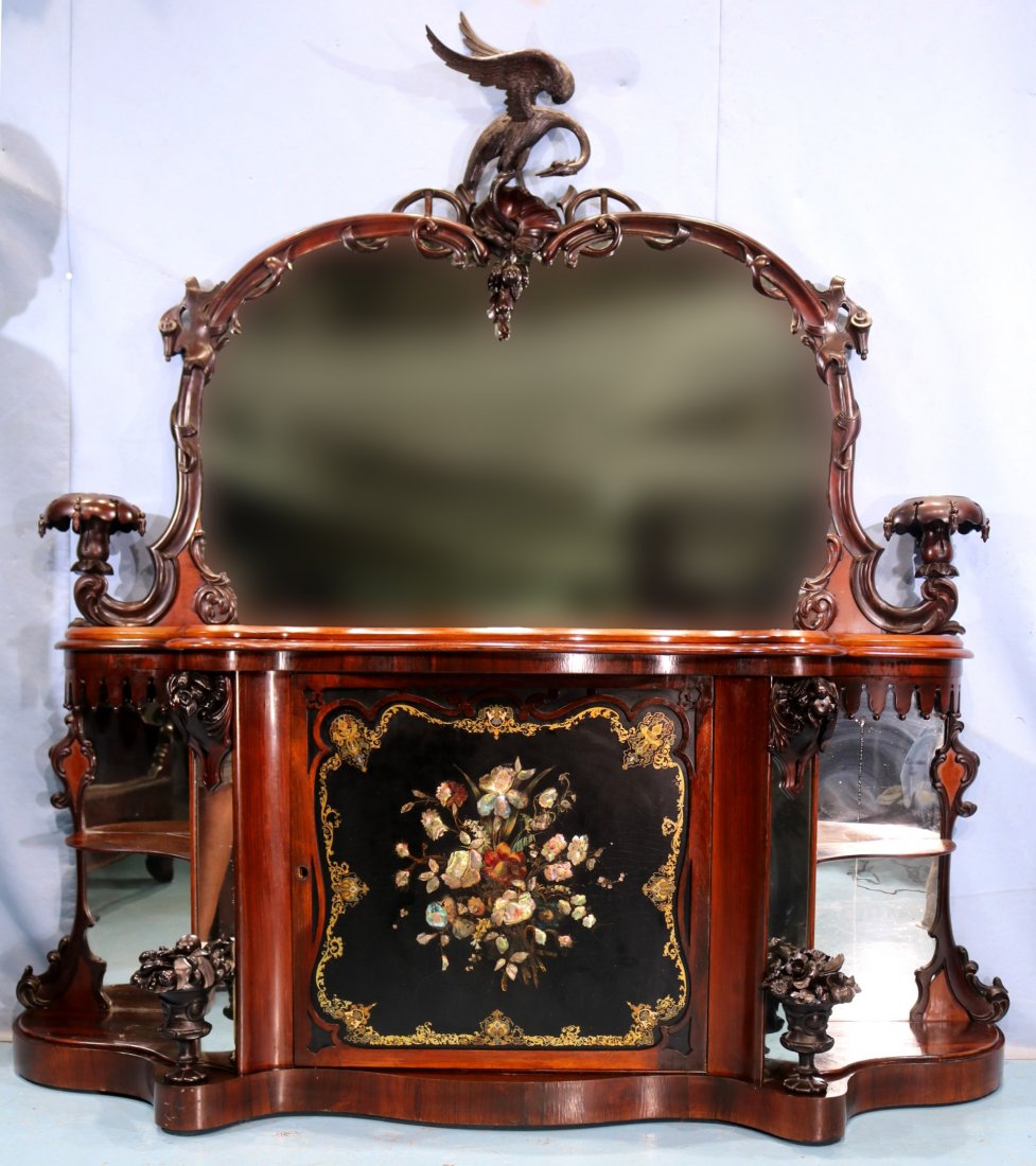 Rosewood Victorian parlor cabinet with bird finial (1 of 11)
