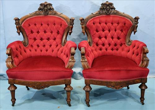 Pair of walnut Victorian parlor chairs by J. Jelliff (1 of 4)