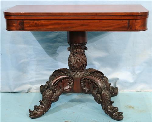 Mahogany acanthus carved game table (1 of 5)