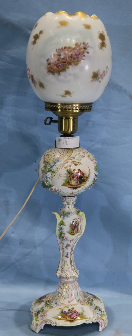 Dresden lamp with painted courting scene (1 of 5)