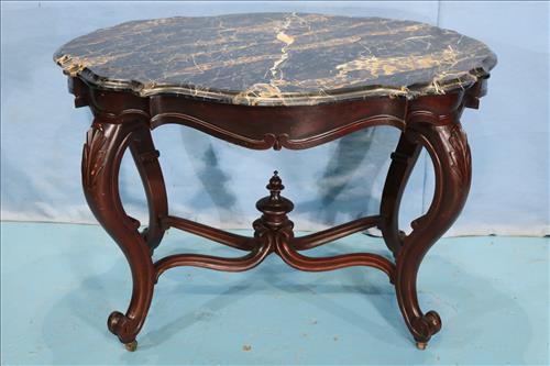 Walnut Victorian marble turtle top parlor table (1 of 5)