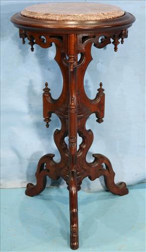 Walnut Victorian pedestal with mottled marble (1 of 4)