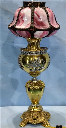 Brass Bradley and Hubbard banquet lamp, 28 in. T. (1 of 6)