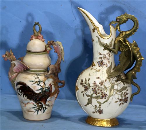 Early porcelain hand painted pitcher and vase (1 of 6)