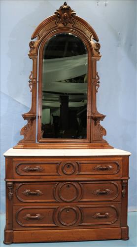 Walnut Victorian dresser with white marble top (1 of 5)