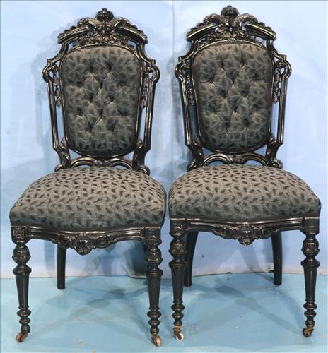 Pair of ebonized Victorian side chairs with crest (1 of 4)