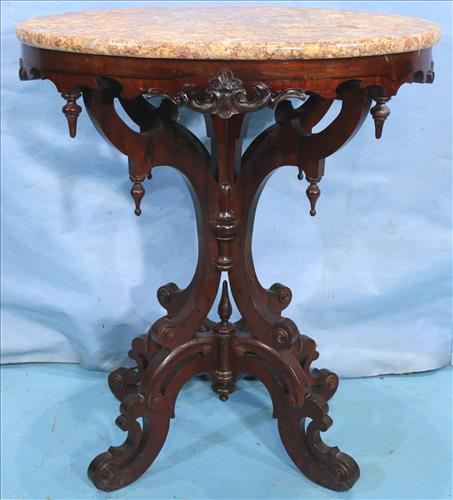 Rosewood oval sienna marble top lamp table (1 of 5)