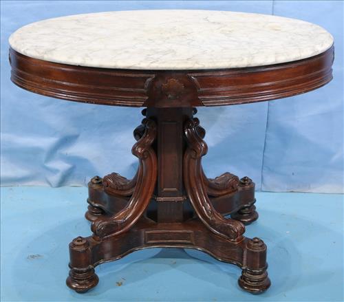 Rosewood white marble top parlor table (1 of 4)