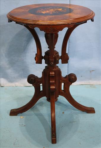 Walnut Victorian round lamp table, Herter style (1 of 4)