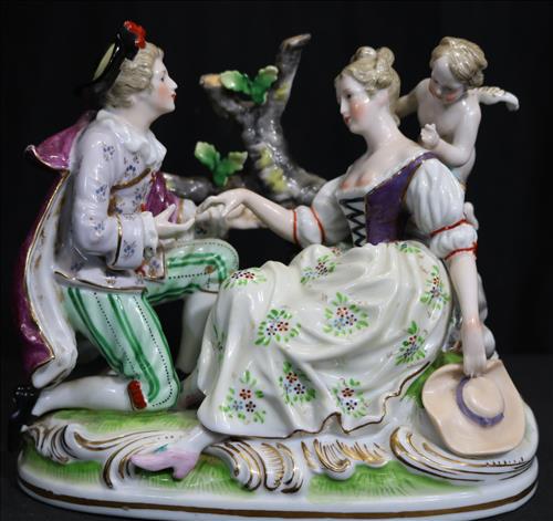 Meissen figurine of, The Proposal, 8 in. T, 9 in. L.: Meissen figurine of, The Proposal, 8 in. T, 9 in. L.