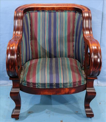 Mahogany empire parlor arm chair w scroll arms (1 of 4)