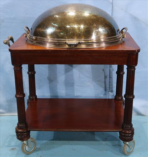 Mahogany serving cart with silver-plate dome (1 of 4)