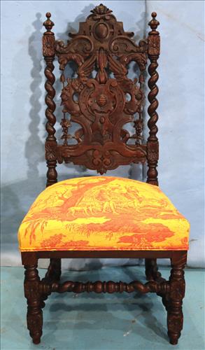 Solid oak pierced carved chair attrib. to A. Roux (1 of 4)