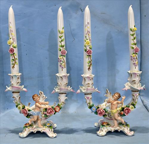 Pair of Dresden porcelain candle holders (1 of 4)
