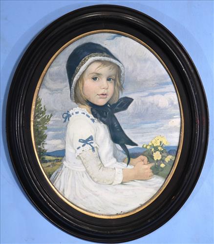 Print of little girl in Oval walnut Victorian frame (1 of 4)