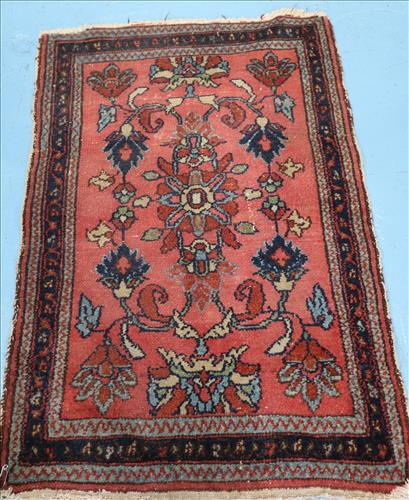 Antique Persian rug, 38 in. x 24 in. blue, brown, pink: Antique Persian rug, 38 in. x 24 in. blue, brown, pink