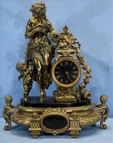 Brass figural mantle clock signed Narbonne (1 of 8)