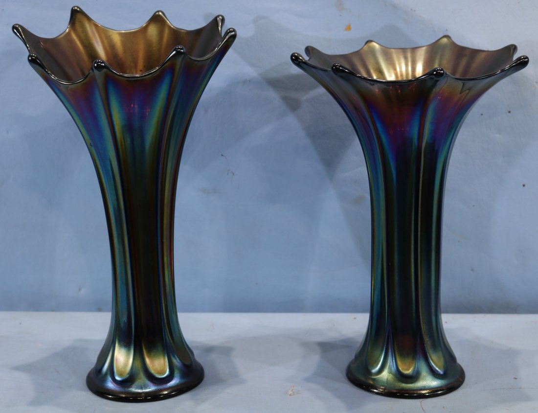 Pair of iridescent carnival glass vases (1 of 3)