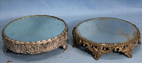 2 old Victorian plateau mirrors, 3 in. T, 10 in. Dia. (1 of 4)