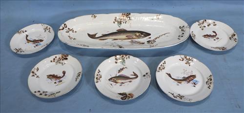 6 piece Austrian fish set, hand painted porcelain (1 of 4)