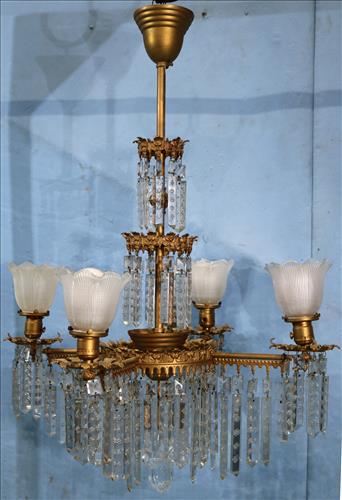 Victorian gasolier with long prisms, 36 in. T. (1 of 6)