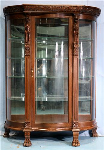 Large solid oak curved glass china cabinet (1 of 6)
