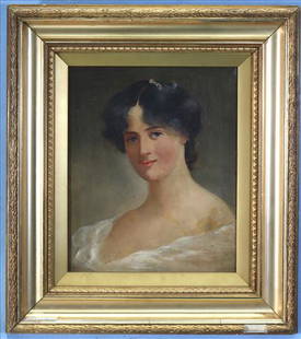 English school portrait of young lady, 18.5 x 16.5: English school portrait of young lady, circa 1900, has small damage, 18.5 x 16.5