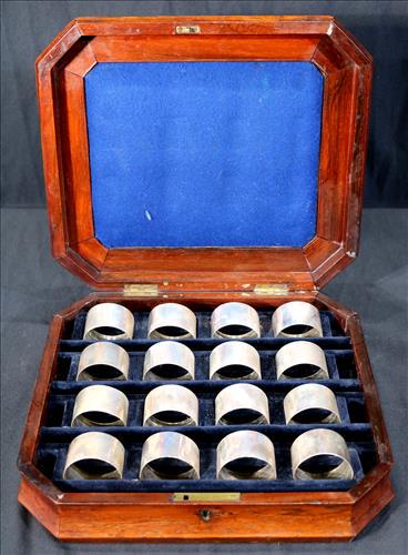 12 silver-plate napkin rings in rosewood box (1 of 4)