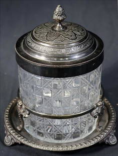 Victorian silver-plate humidor: Victorian silver-plate humidor, 9 in. T, 6 in. Dia.